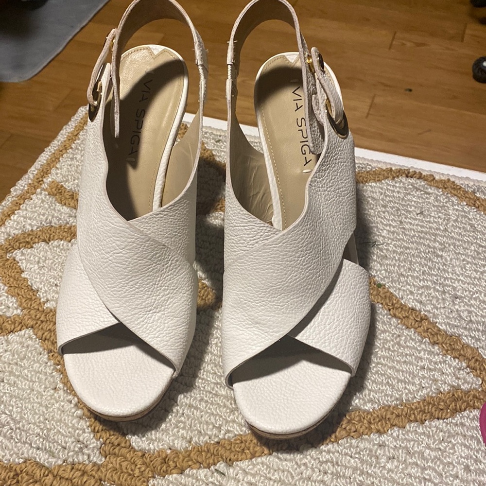 White shoes with cork heel